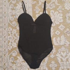 Black Mesh Bodysuit with Cups